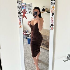 SHEIN Brown Spaghetti Strap Bodycon Maxi Dress